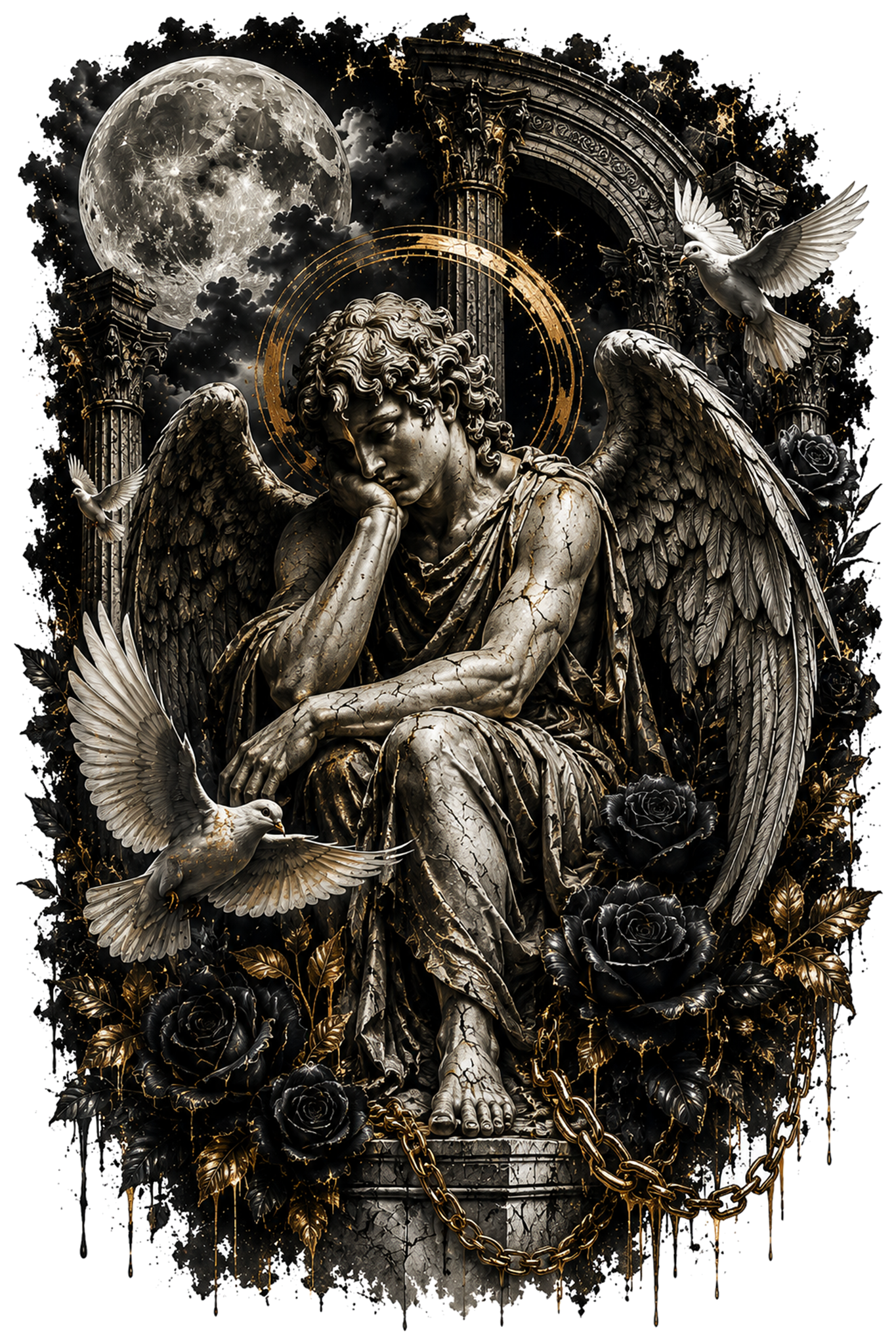 Angel Moon & Roses Graphic Tee shirt artwork