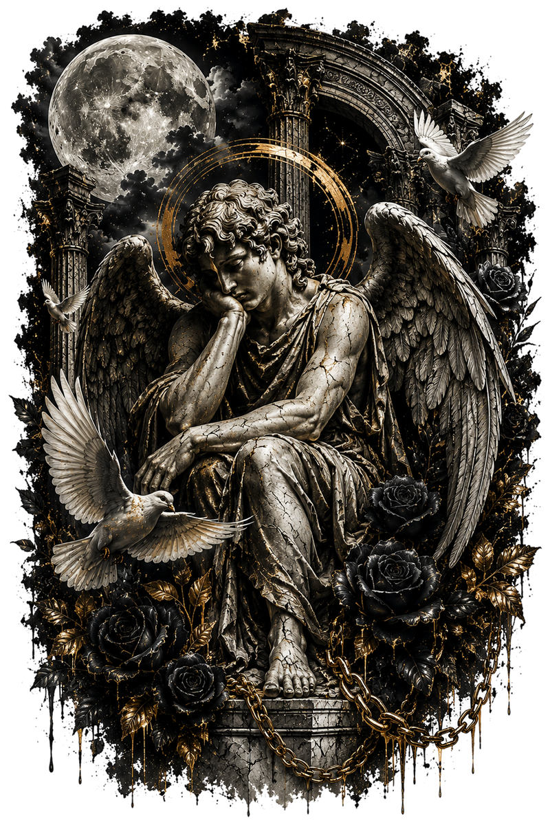 Angel Moon & Roses Graphic Tee shirt artwork