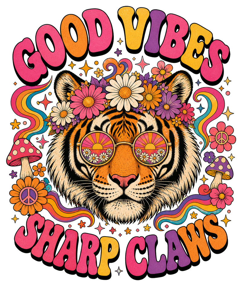 Good Vibes, Sharp Claws Tiger Tee shirt artwork