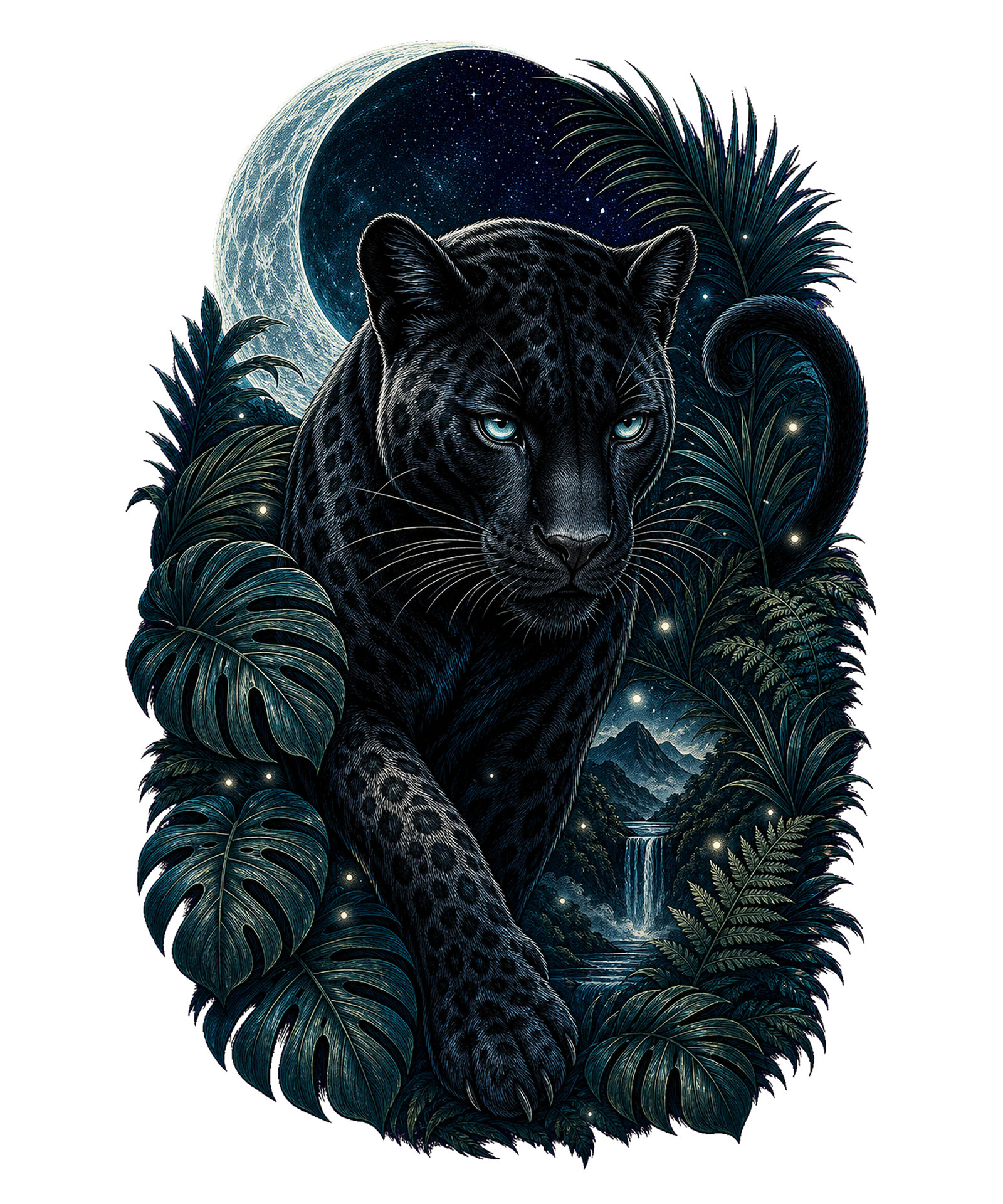 Moonlit Black Panther Graphic Tee shirt artwork