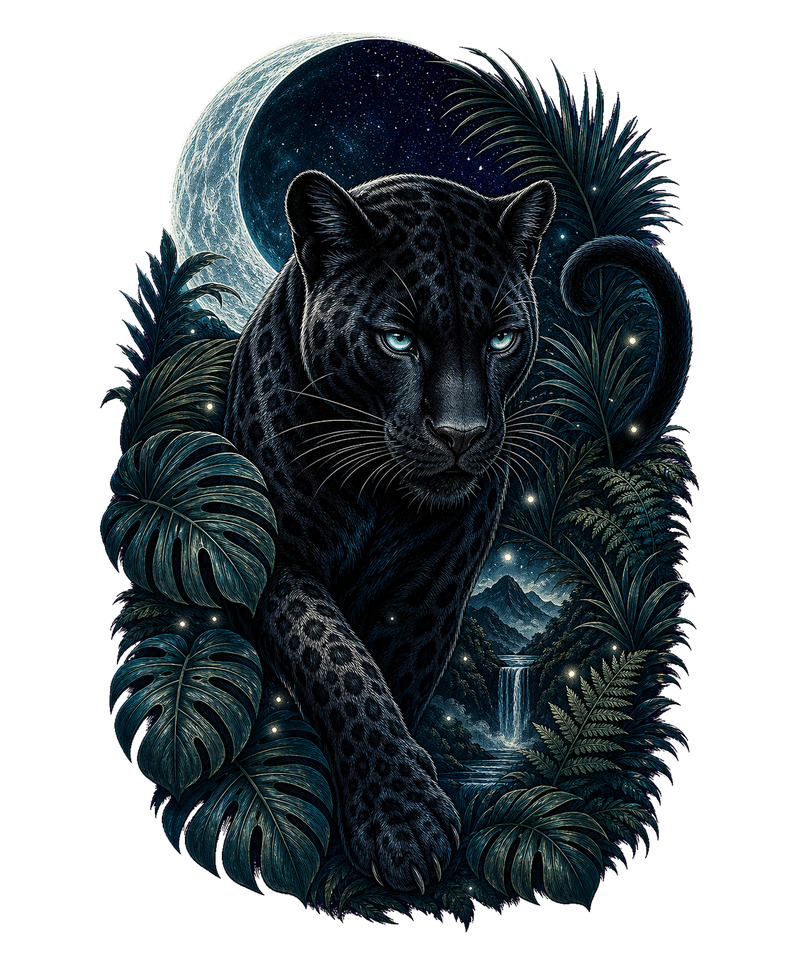 Moonlit Black Panther Graphic Tee shirt artwork