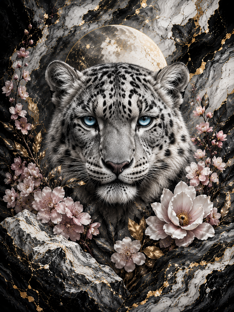 Snow Leopard & Blossoms Wall Art artwork preview