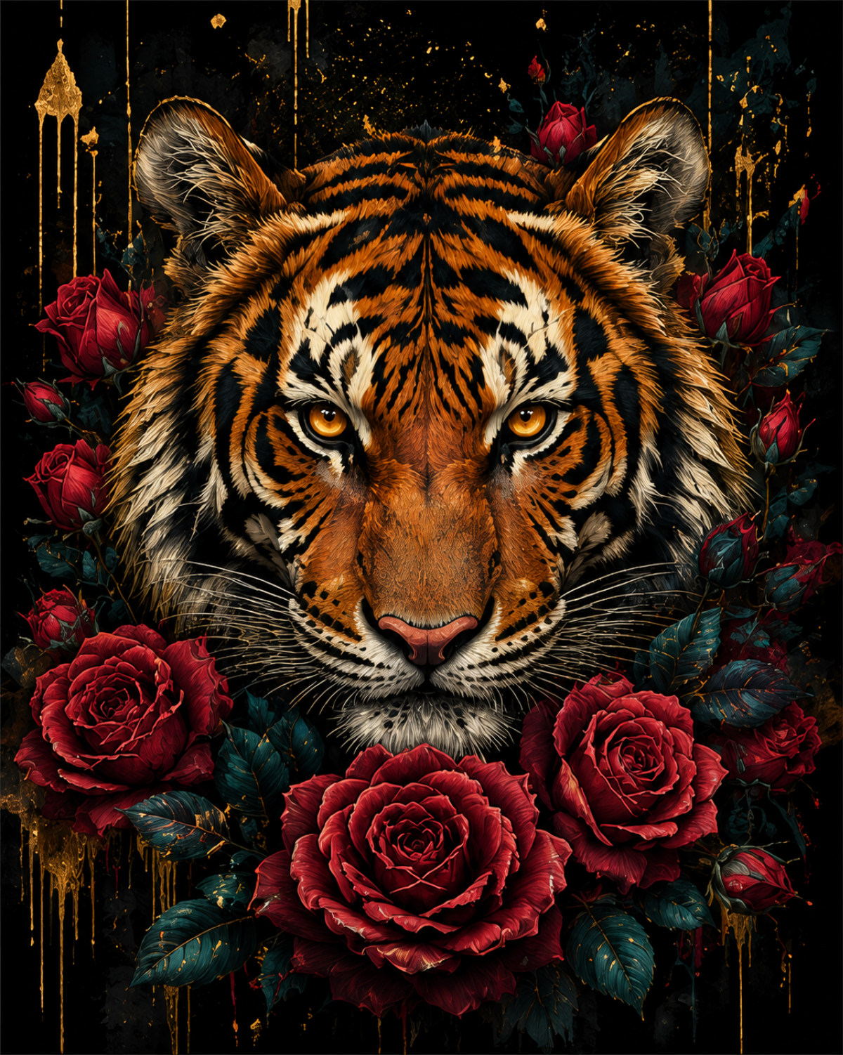 Floral Tiger Portrait Wall Art artwork preview