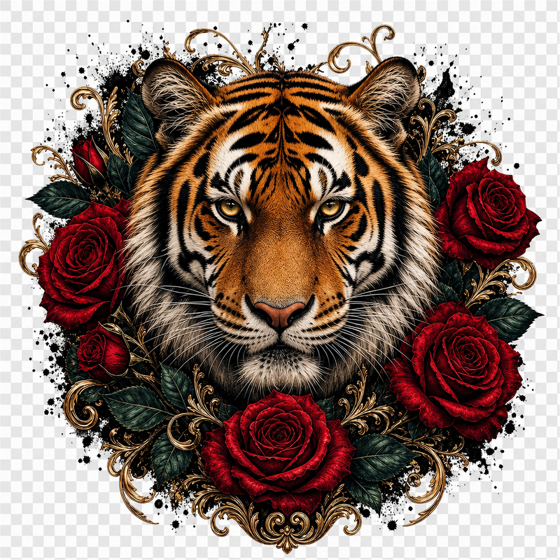 Fierce Tiger & Roses Graphic Tee shirt artwork